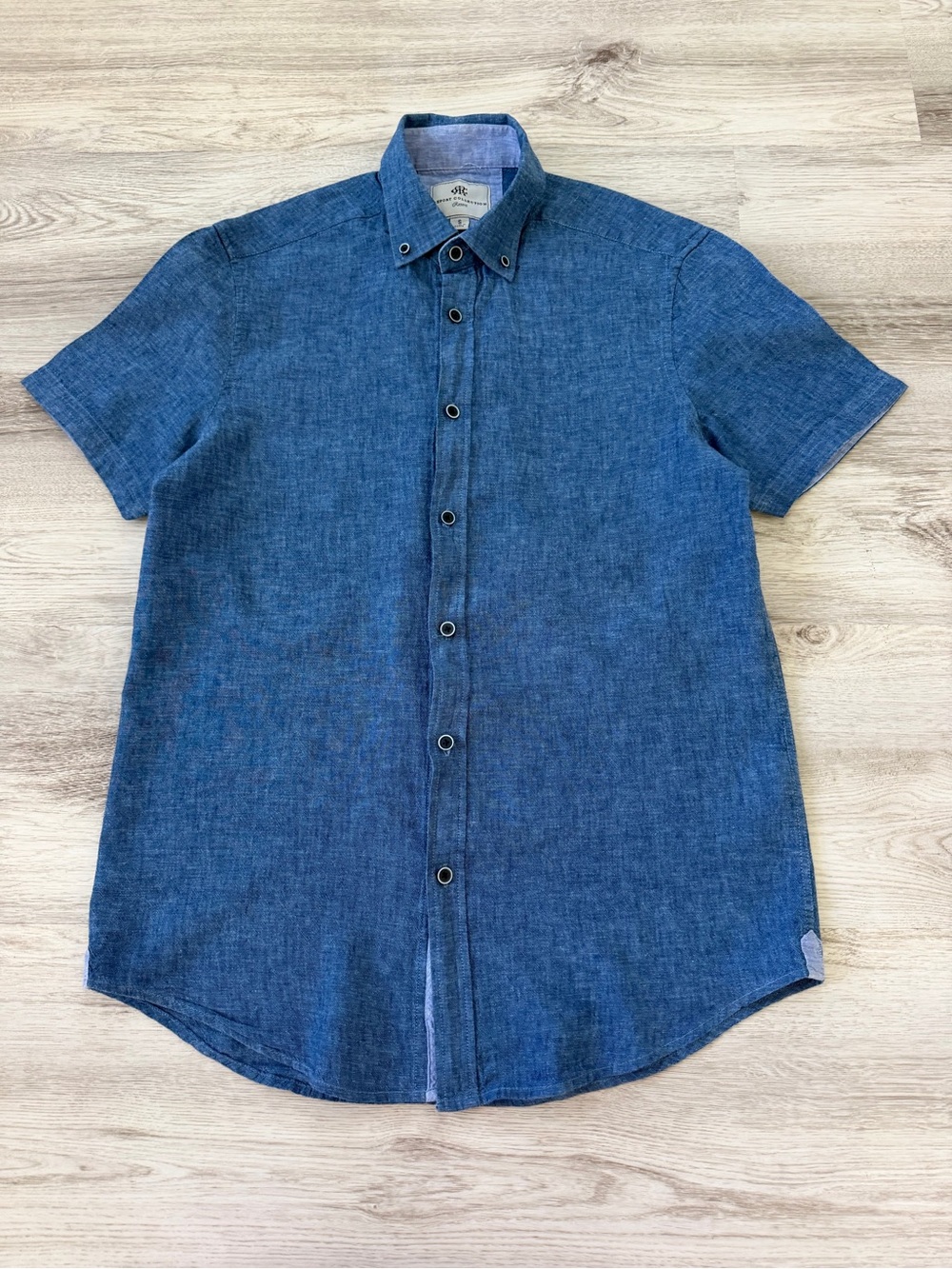 Report Collection Men's Short-Sleeve Denim-Look Button-Down Shirt - Blue